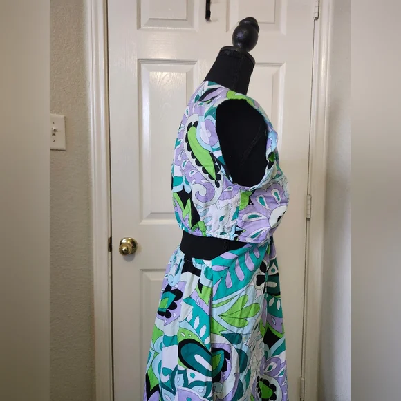 Steve Madden Teal Green Cutout Multicolor Maxi Dress M - Picture 4 of 12